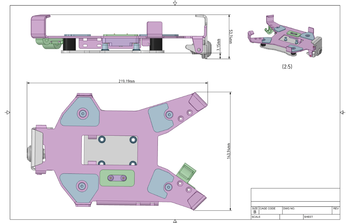 Carpe Iter Lightweight Holder (bare metal) without charging option technical drawing - MotoNavAdventure