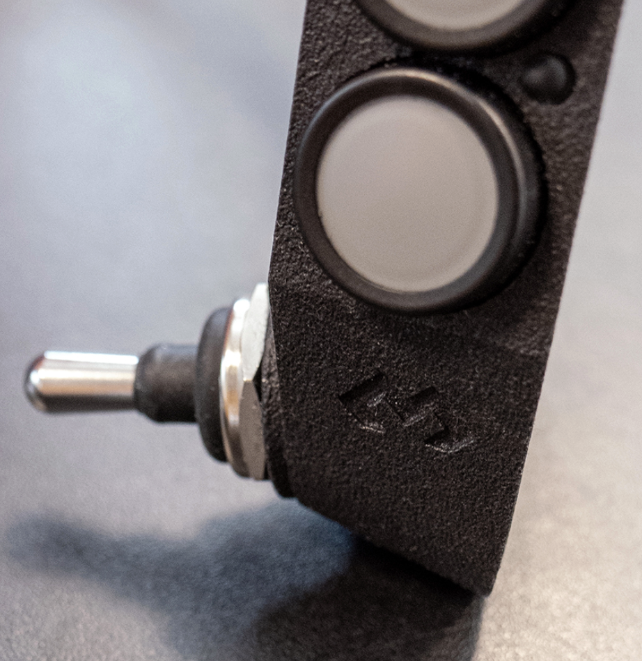 Shows DMd Remote 3 rally version with lower switch in detail