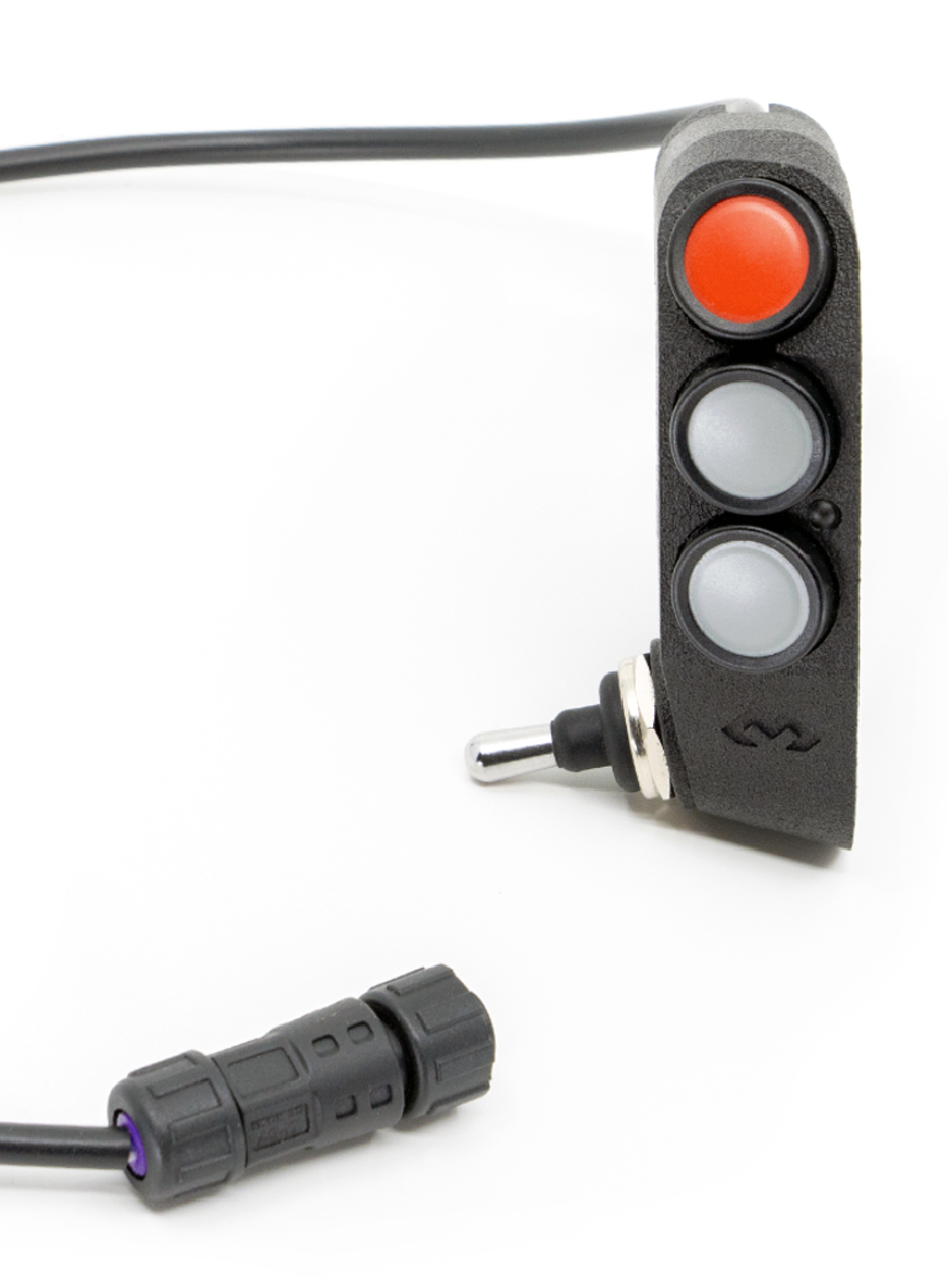 Shows DMD-Remote 3 Rally controller with cable connector