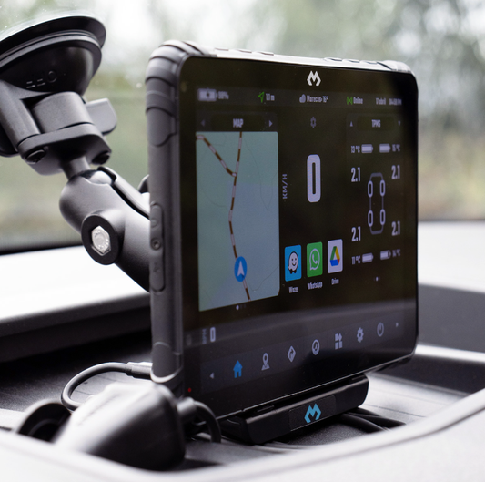 Shows DMD-T865X Car Holder mounted on dash mount