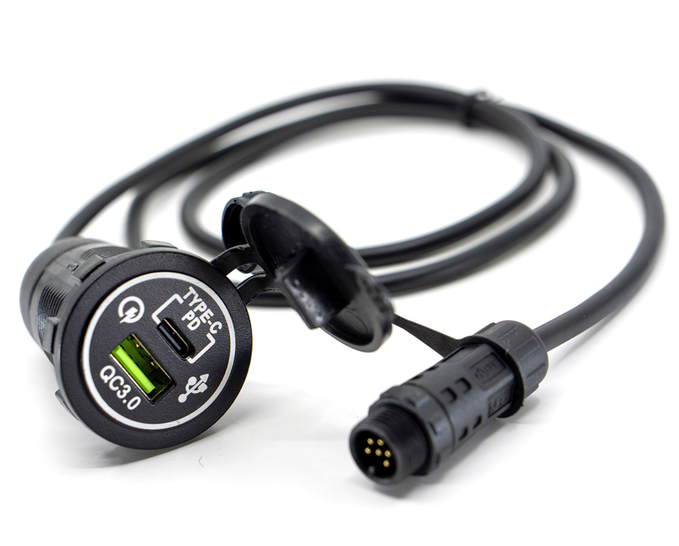 Shows DMD USB Device Charger for T865 Harness with USB Type A and C Port