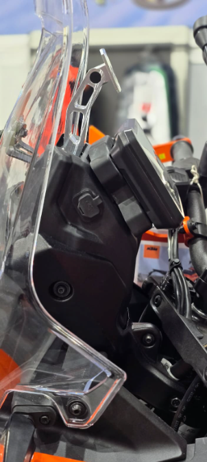 Shows DMD AMPS Mount for KTM 390 Adventure mounted in the cockpit