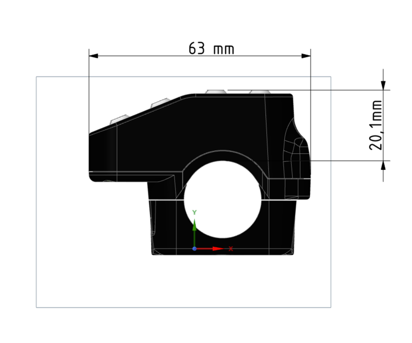 Shows the dimensions of the Carpe Iter Terrain Command III Remote fom a side view