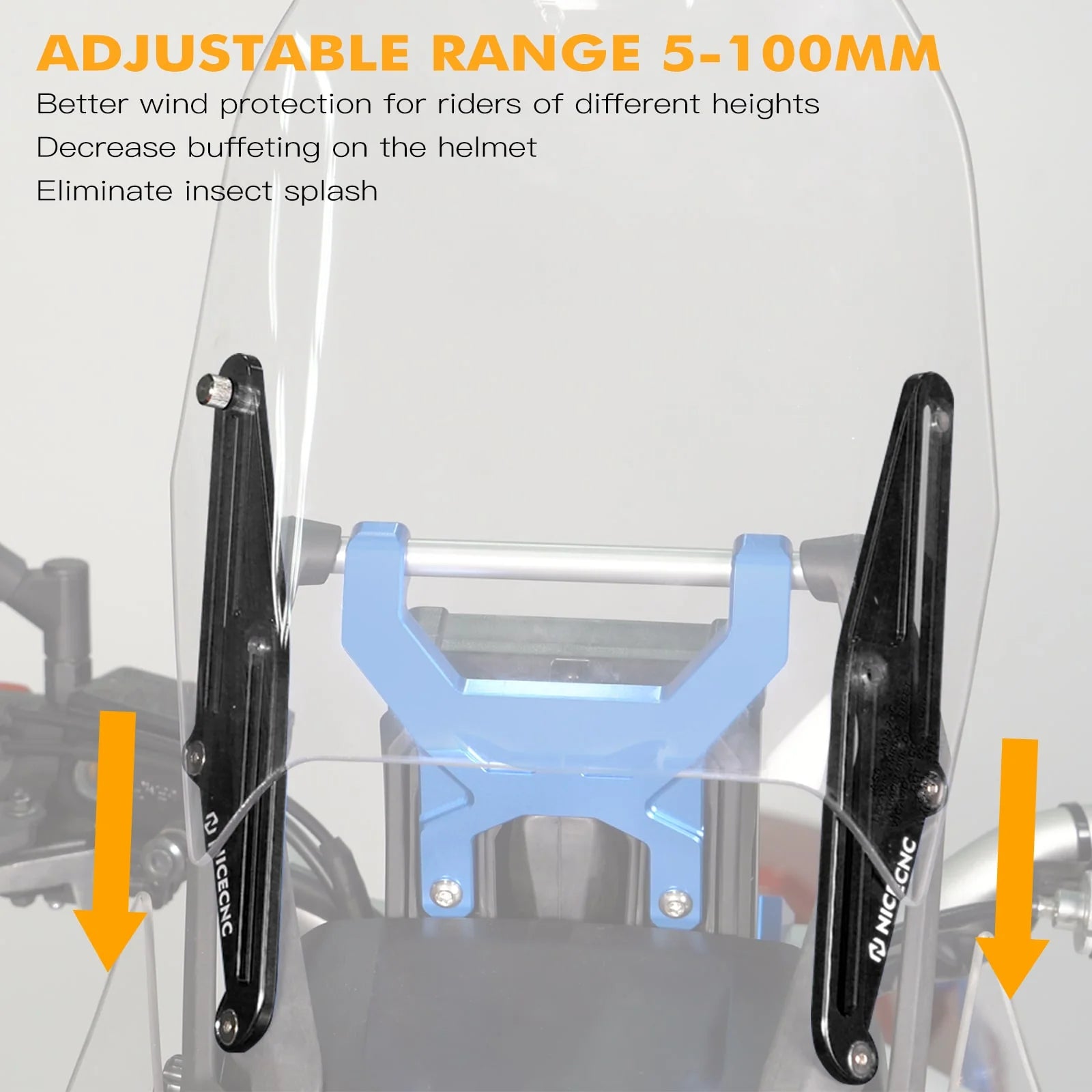 Shows an explanation for the Yamaha Tenere 700 windshield adjuster.